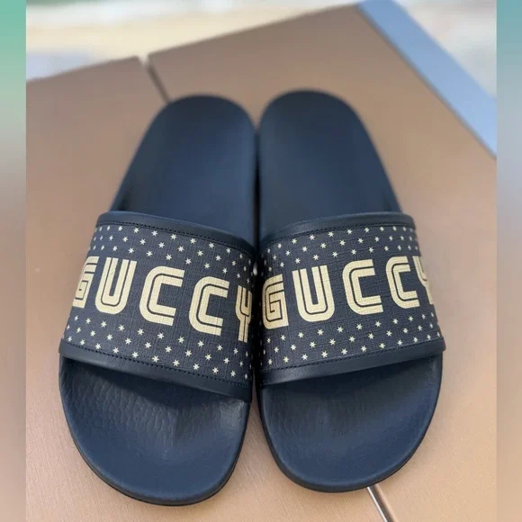Gucci Black and Gold Star Slide Sandals AUTHENTIC size 38 - Picture 5 of 16